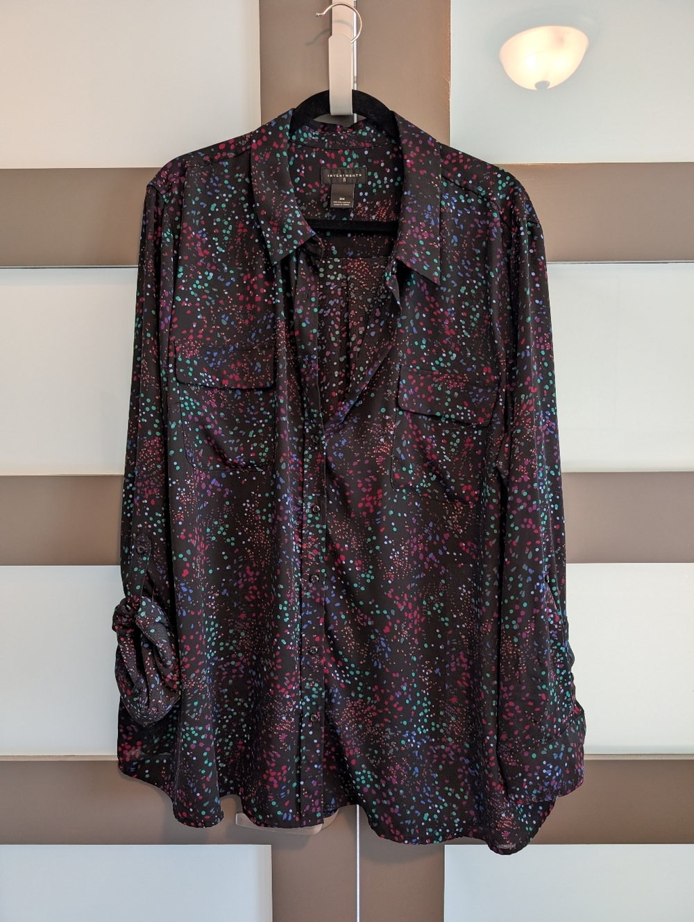 Investments II Black/ Multicolor Dot Print Long-Sleeve Button-Down Shirt Size 3X